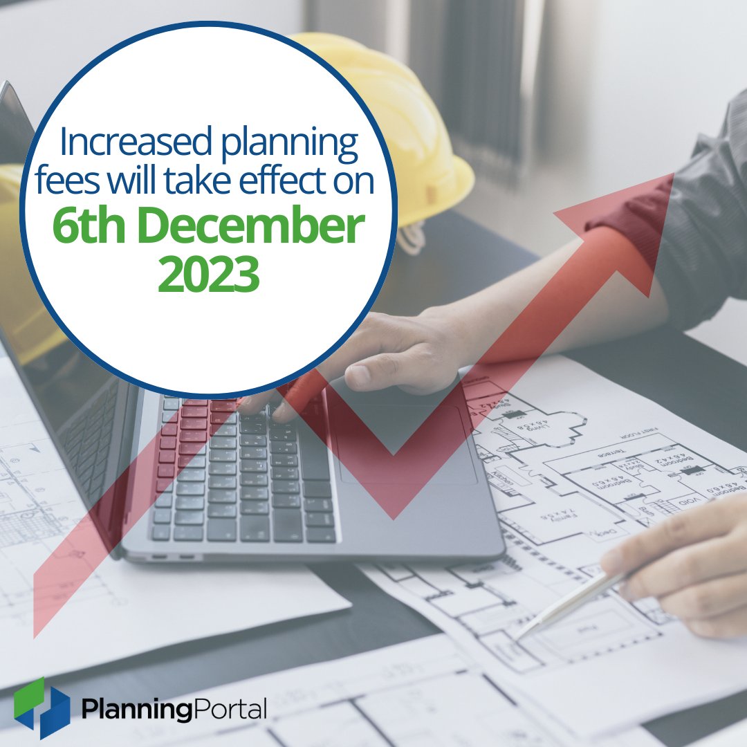 PlanningPortal's tweet image. ✍️Legislative amendments to increase planning application fees have now been formally “made” and will take effect on 6th December 2023.

Visit our blog post to learn more: ow.ly/3E3I50Q7kUb

#Feeincrease #PlanningProfessionals #planningpermission #planningportal