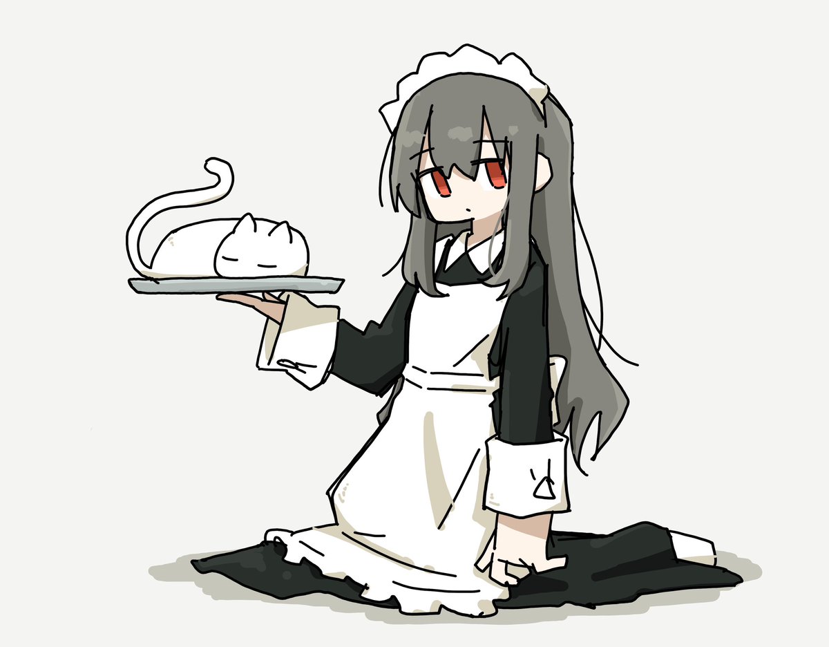 1girl maid headdress maid apron long hair holding red eyes  illustration images