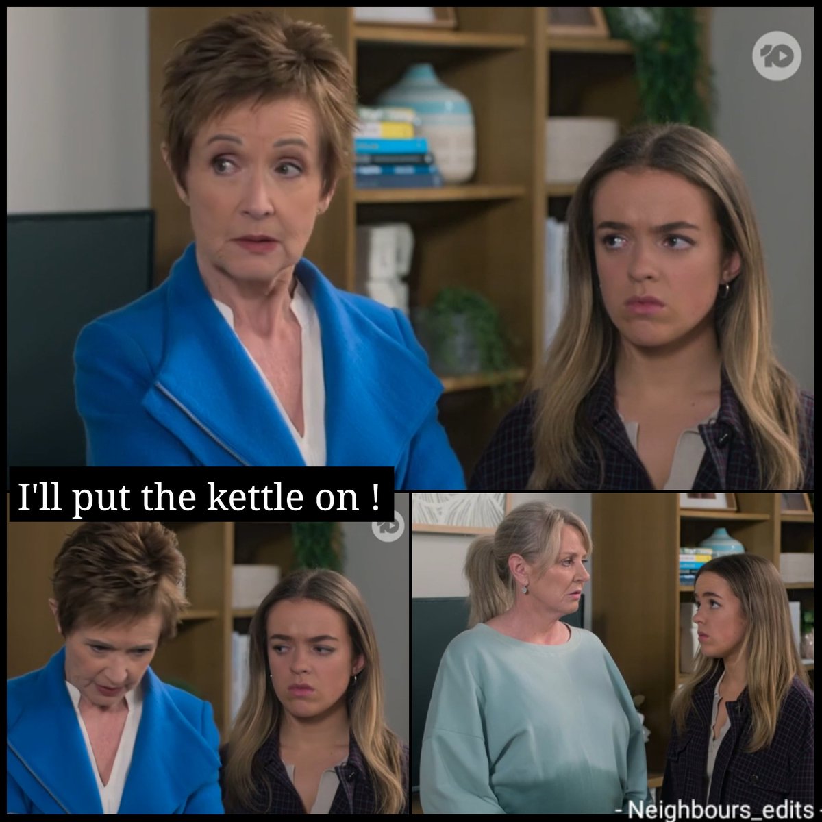 neighbours_edit's tweet image. OK so we now know why Susan's there. Someone needs to make the tea while Holly and Mel spill it so to speak 😆   #Neighbours #FlashbackWeek