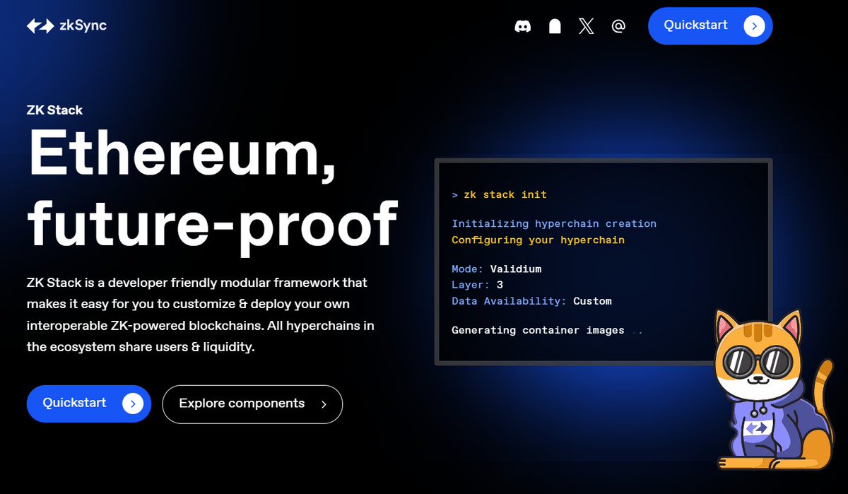 zkSync เปิดเว็บ ZKStack เป็น modular สำหรับ Layer2/3 บน zkSync (ชื่อทางการค้าคือ Hyperchain) 👉zkstack.io : สรุปภาพรวม L2+ ตอนนี้ - zkSync : มี Hyperchain - Optimism : มี Superchain - Arbitrum : มี Orbit - Polygon : มี CDK - Starknet : มี Appchain - Linea : ยังไม่มี