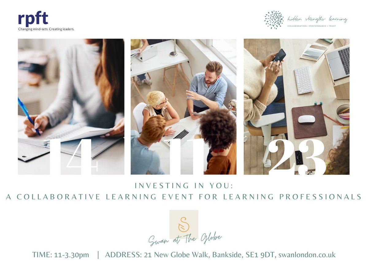 RPFTNews's tweet image. @RPFTNews  and #HiddenStrengthsLearning are delighted to be hosting a complimentary Collaborative Learning Event for #LearningProfessionals, held today at the beautiful #SwanAtTheGlobe! 1/2