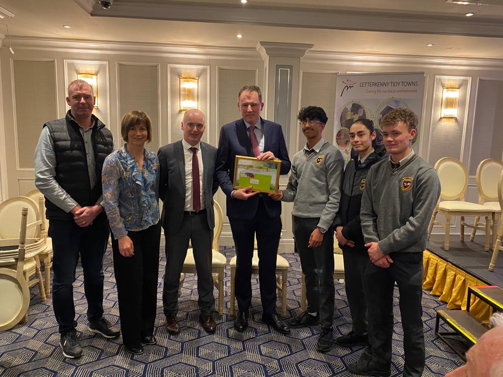 StEunansGS's tweet photo. Congratulations to our Green -Schools committee who received a Caring for the Environment Award last night in the Mount Errigal hotel from the Letterkenny Tidy Towns committee. https://t.co/YyO9My0S7R