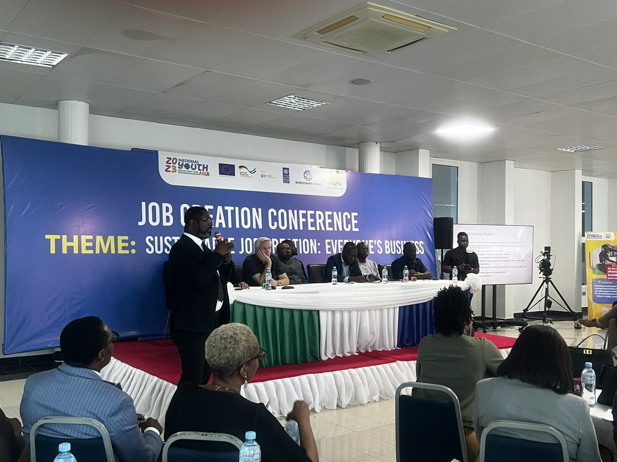 NYEEFSL's tweet photo. ‼️HAPPENING NOW‼️
The Government of #SierraLeone’s Job Creation Conference has commenced at #NYEEF23. Reps from GoSL, Private Sector Representatives and Development Partners creating the building blocks for a National Job Creation Strategy and National Internship Framework. https://t.co/EcXkpCicZb