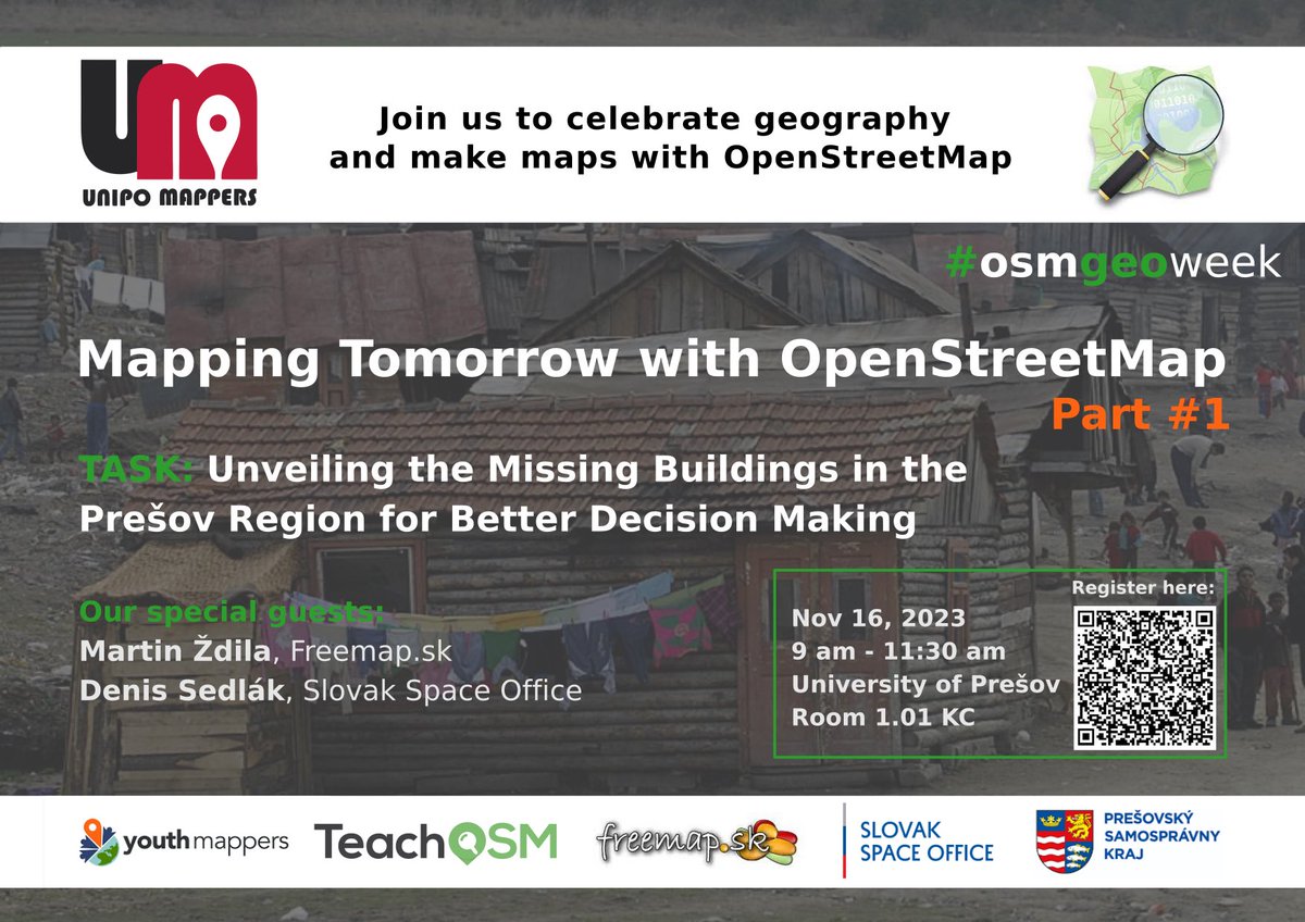 Jana Michalkova (@j_michalkova) on Twitter photo Join us and contribute to a better tomorrow #osmgeoweek! We will be mapping (in hybrid format) the missing buildings in the #Prešov region for better decision-making.
Register here: forms.gle/rwTFXWJYKv824v…
<a href="/youthmappers/">YouthMappers</a> <a href="/unipo_mappers/">𝗨𝗡𝗜𝗣𝗢 𝗠𝗮𝗽𝗽𝗲𝗿𝘀 🌍</a> <a href="/openstreetmap/">OpenStreetMap</a> #teachosm <a href="/FreemapSlovakia/">FreemapSlovakia</a> Join us and contribute to a better tomorrow #osmgeoweek! We will be mapping (in hybrid format) the missing buildings in the #Prešov region for better decision-making.
Register here: forms.gle/rwTFXWJYKv824v…
<a href="/youthmappers/">YouthMappers</a> <a href="/unipo_mappers/">𝗨𝗡𝗜𝗣𝗢 𝗠𝗮𝗽𝗽𝗲𝗿𝘀 🌍</a> <a href="/openstreetmap/">OpenStreetMap</a> #teachosm <a href="/FreemapSlovakia/">FreemapSlovakia</a>