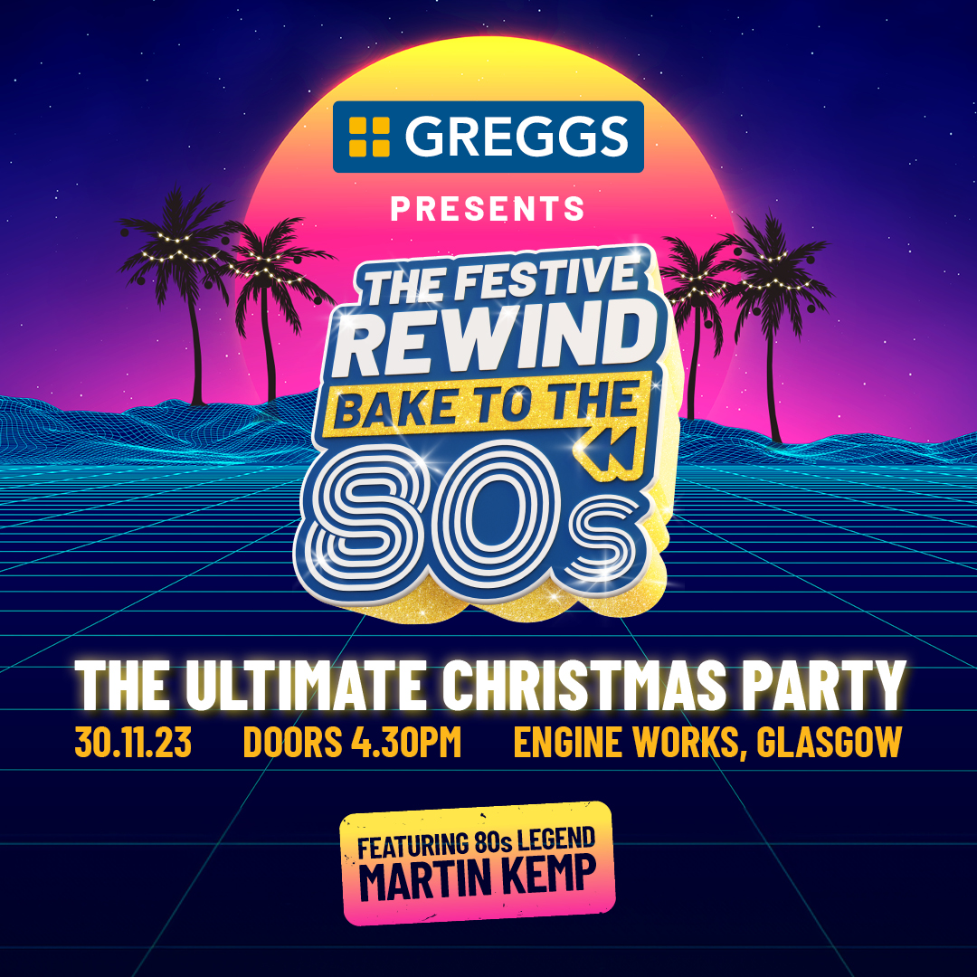 GreggsOfficial's tweet photo. Presenting the Festive Rewind 🎄⏪

We're going bake to the 80s, 90s and 00s to party, Greggs-style.

Keep your eyes on our socials - event tickets released on Friday November 17th at 10am... https://t.co/lo7QBQXkqH