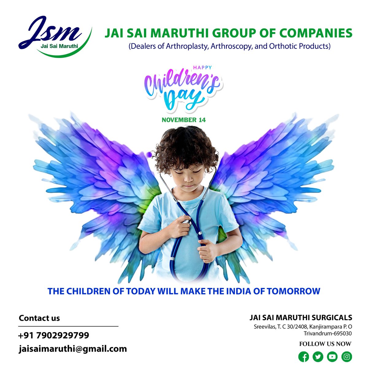 jsm_surgicals's tweet image. Happy Children's Day!

Jai Sai Maruthi Group of Companies
Dealers of Arthroplasty, Arthroscopy, and Orthotics
☎️ +91 7902929799

#happychildrensday #hand #handfracture #mobility #flexibilty #painfreelife #surgeon #doctor #trivandrum