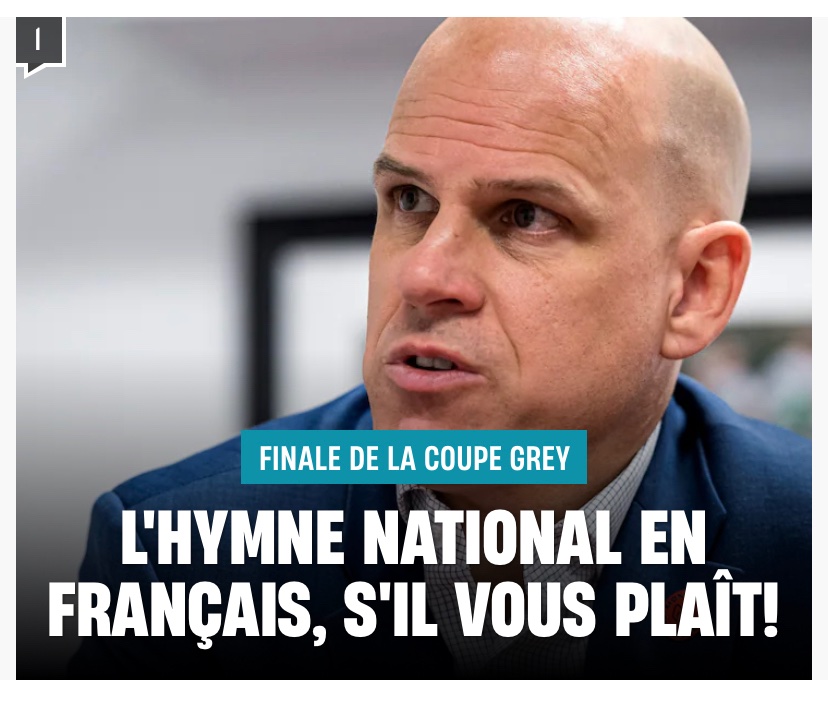 Le président des #Alouettes s’est dit «très déçu» par l’interprétation de l’hymne national en anglais seulement, samedi dernier, à Toronto. @JdeMontreal @JdeQuebec (@MTLAlouettes, @LCFca, @CFL) #CoupeGrey #GreyCup