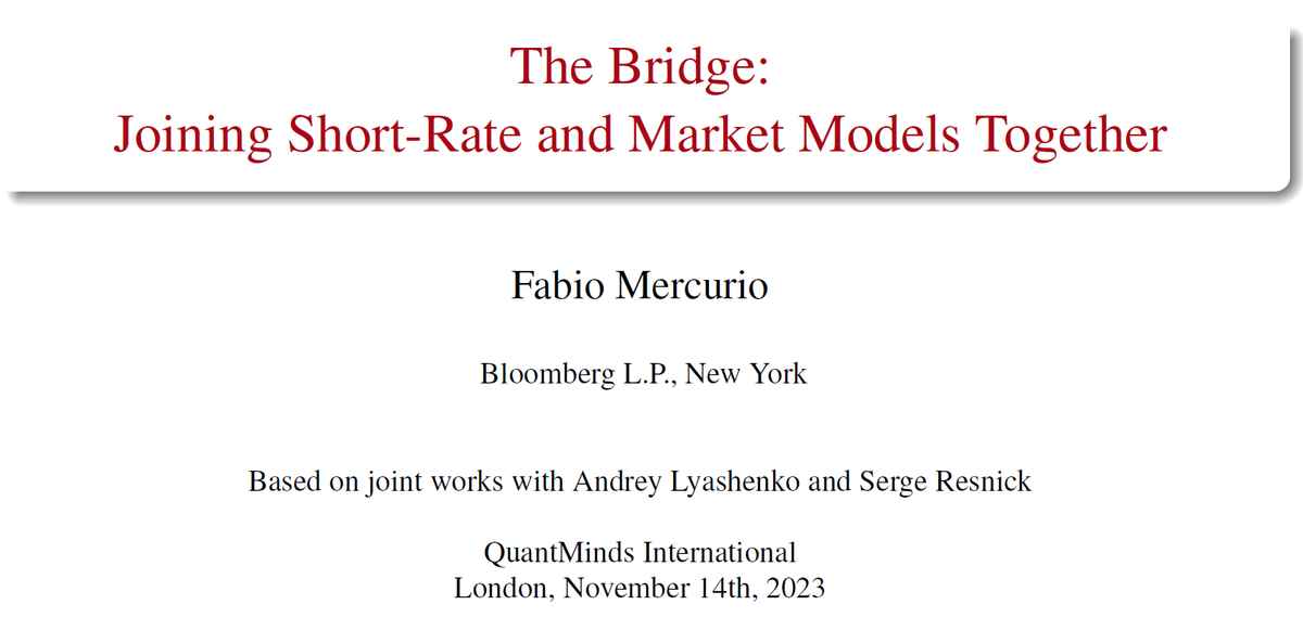 TechAtBloomberg's tweet photo. Don't miss "The Bridge: Joining Short-Rate & Market Models Together," a talk by Fabio Mercurio, @Bloomberg's Global Head of Quant Analytics, at @QuantMinds International 2023 today (12:55 GMT)
https://t.co/odlpxcRA7b
#QuantFinance #Derivatives #Volatility #QuantMinds
1/2 https://t.co/GejcICiWv4