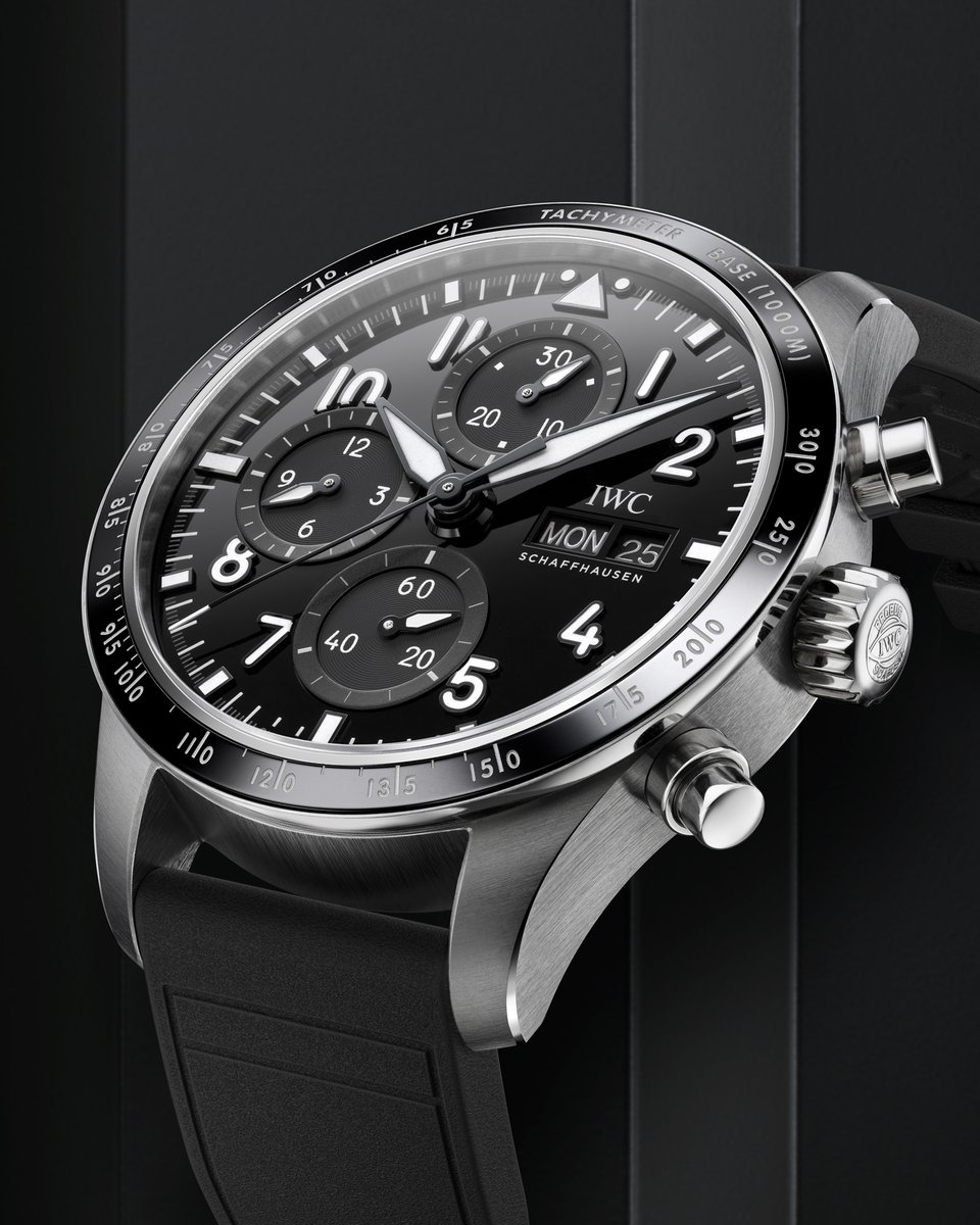 The intricate all-black dial on the Pilot's Watch #PerformanceChronograph 41 @MercedesAMG requires a complex production process. A grade 5 titanium alloy case houses the IWC-manufactured 69385 calibre movement. Discover more: watches.iwc.com/r7q #AMGxIWC I #TheReference