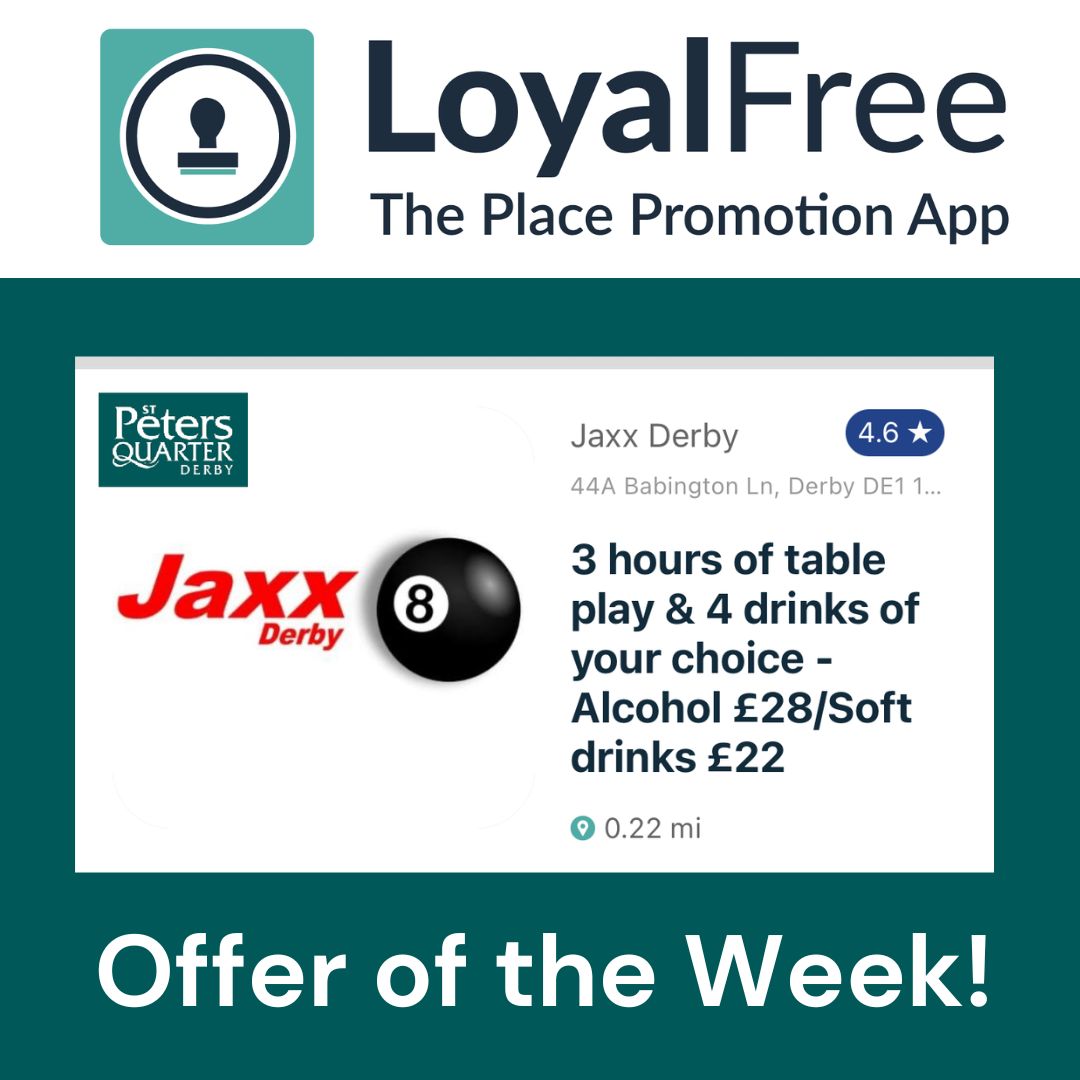 SPQDerby's tweet photo. 🎉🍹 Exciting Offer Alert at Jaxx in St Peters Quarter, Derby! 🍹🎉For just £28, enjoy 3 hours of playtime and 4 drinks of your choice. 🥤🍻 All you have to do is use the @Loyalfreeapp to redeem this amazing offer! 🎮🥳
#JaxxDerby #StPetersQuarter #LoyalfreeApp https://t.co/P1e8oiQozj