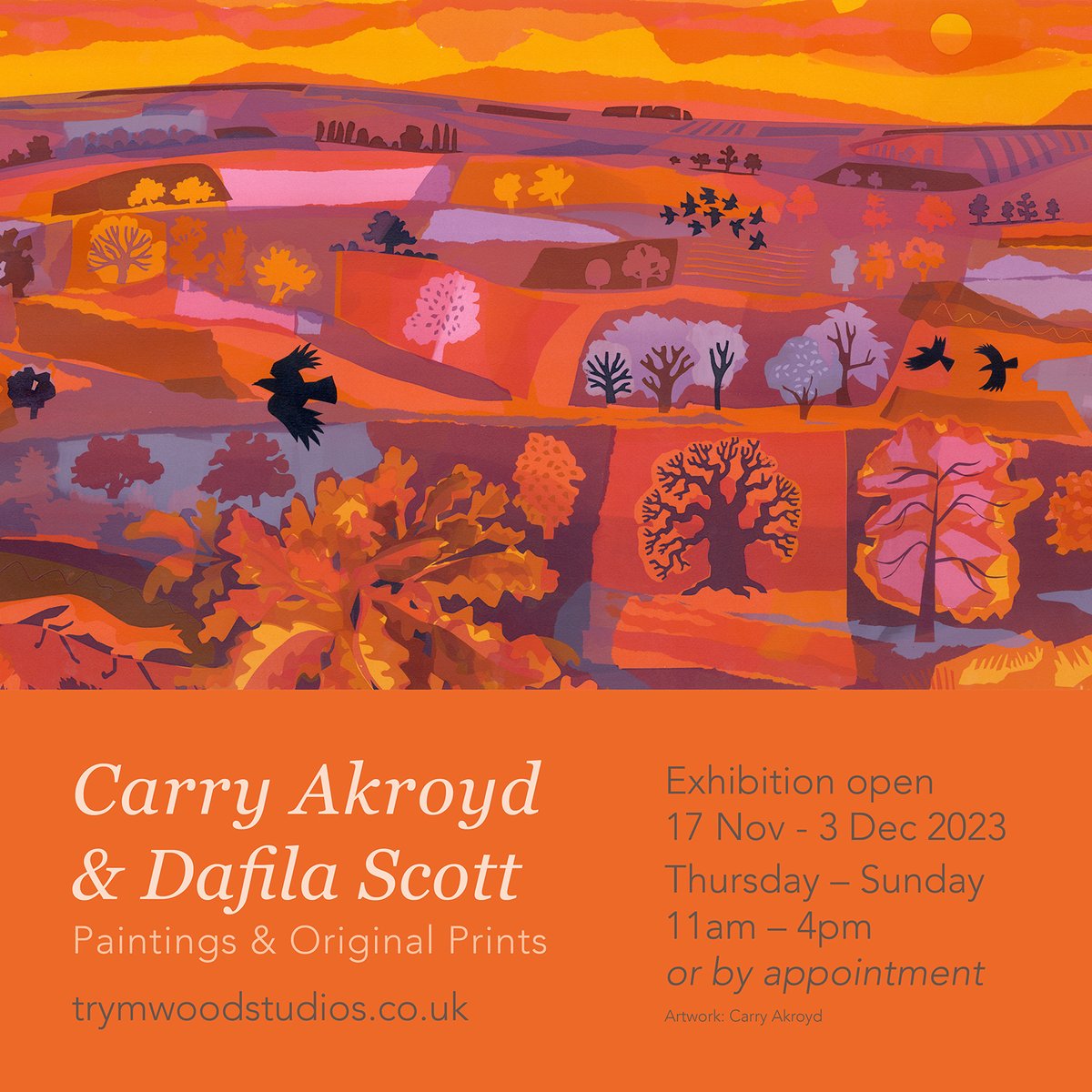 Our gallery doors open on the 17th of November for a wonderful exhibition of new work by celebrated artists Carry Akroyd and Dafila Scott. This will be an exciting, visual-feast of beautiful work inspired by wildlife and landscapes from home and further afield. Details👇