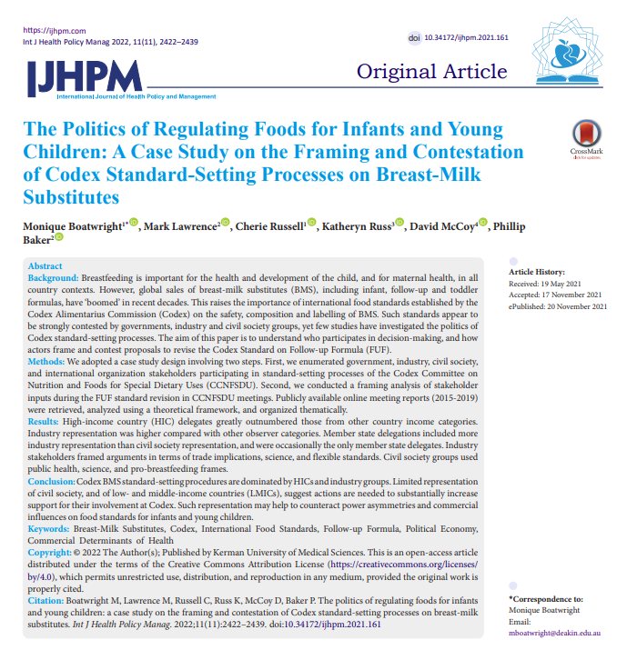 IJHPM's tweet photo. The Politics of Regulating Foods for Infants and Young Children
https://t.co/aMfbk0Q0tL
https://t.co/ufWncJGJve
#BreastMilkSubstitutes #Codex #InternationalFoodStandards #FollowupFormula #PoliticalEconomy #CommercialDeterminantsofHealth #IJHPM #PoliticsofHealth #HealthPolicy https://t.co/L5Vk7b6urb