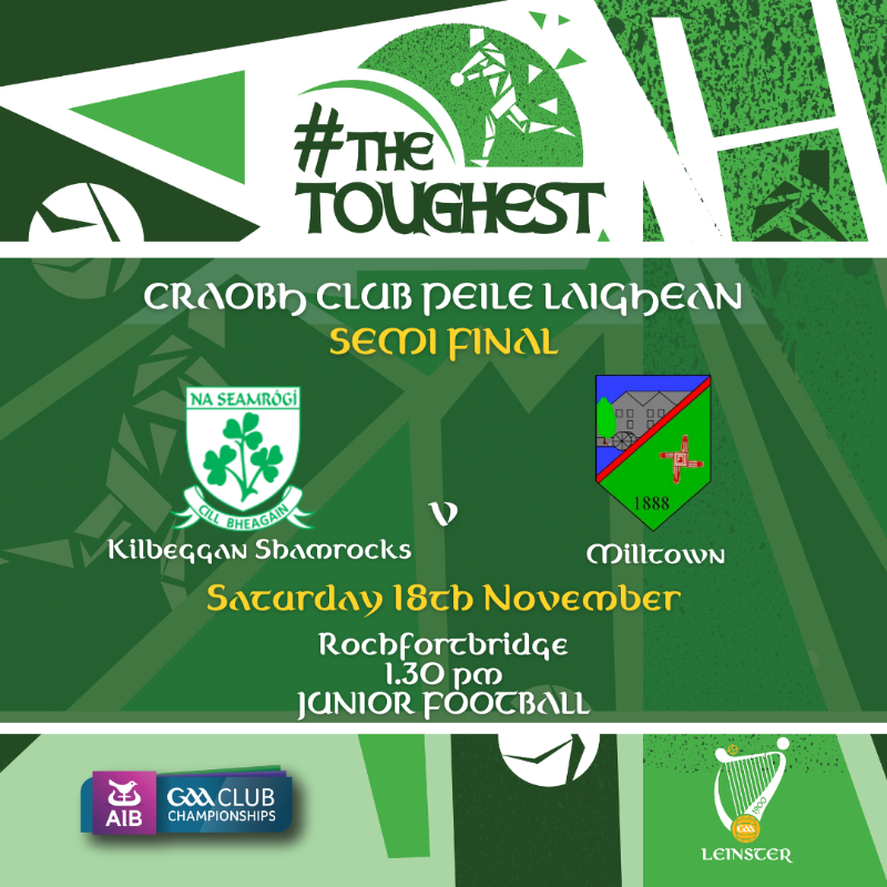 gaaleinster's tweet photo. 2023 AIB Leinster Junior Club Football Championship Semi Final

🏐 𝗞𝗶𝗹𝗯𝗲𝗴𝗴𝗮𝗻 𝗦𝗵𝗮𝗺𝗿𝗼𝗰𝗸𝘀 𝘃 𝗠𝗶𝗹𝗹𝘁𝗼𝘄𝗻
📍 Rochfortbridge
🕜 1.30pm
📺 Clubber TV

Get your tickets here now ⤵️ 

#LeinsterClub23 @KShamrocks @MilltownGAA | @westmeath_gaa @KildareGAA