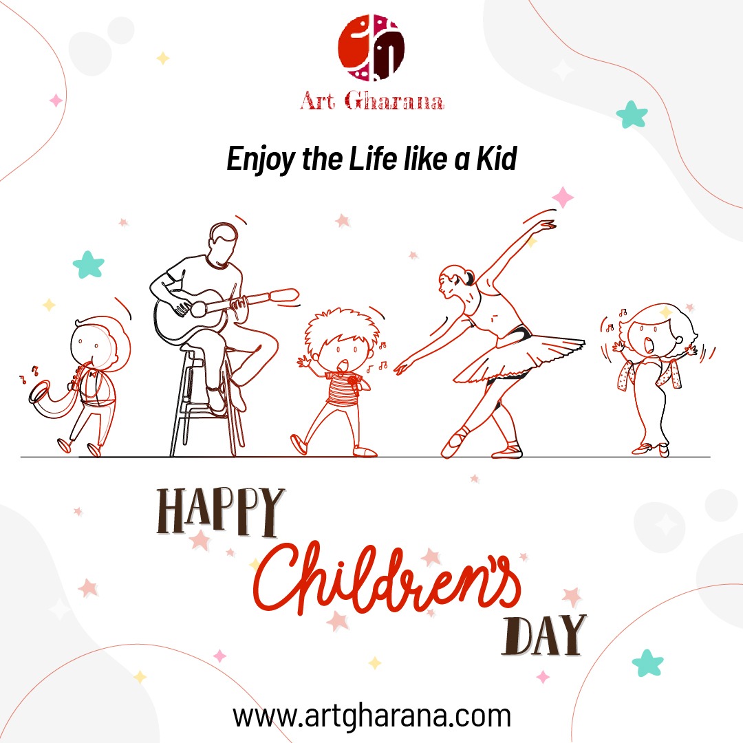 🎈 Happy Children's Day to the young souls and the young-spirited! 🎶 ----- Celebrate the day by unlocking 🔓 ✨ your creativity – join 𝐨𝐧𝐥𝐢𝐧𝐞 𝐡𝐨𝐛𝐛𝐲 𝐜𝐥𝐚𝐬𝐬𝐞𝐬 for music, dance, singing, art, and more !! Visit :- artgharana.com #childrensday