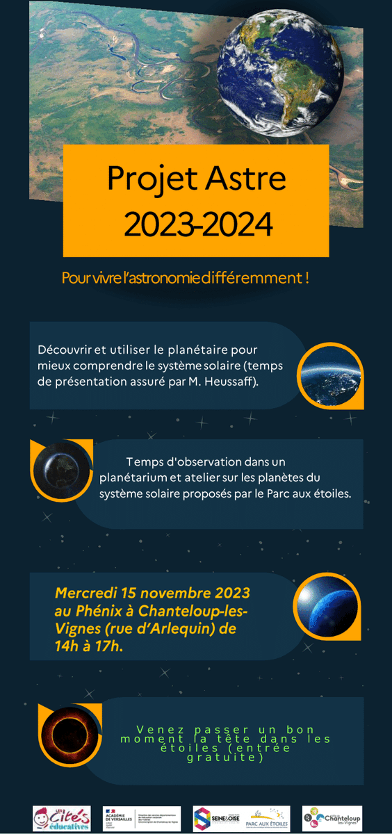 📢Mercredi 15 nov. de 14 à 17h, venez participer à des animations d'astronomie au Phénix de <a href="/ChanteloupLV/">Chanteloup-les-Vignes</a> !
👉Au programme, dessins des constellations &amp; découverte des mythes du ciel sous le planétarium.

🎟️Entrée libre, sans réservation, dans la limite des places disponibles.