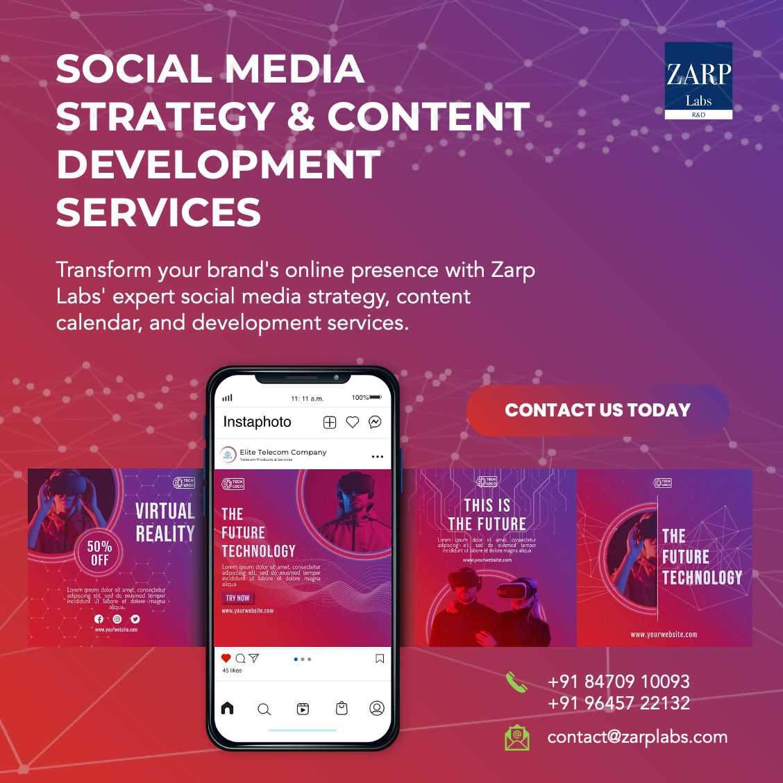 Unlock the power of your brand with Zarplabs! Elevate your online presence with our expert social media strategy and content development services. 🚀📲 #Zarplabs #SocialMediaMastery