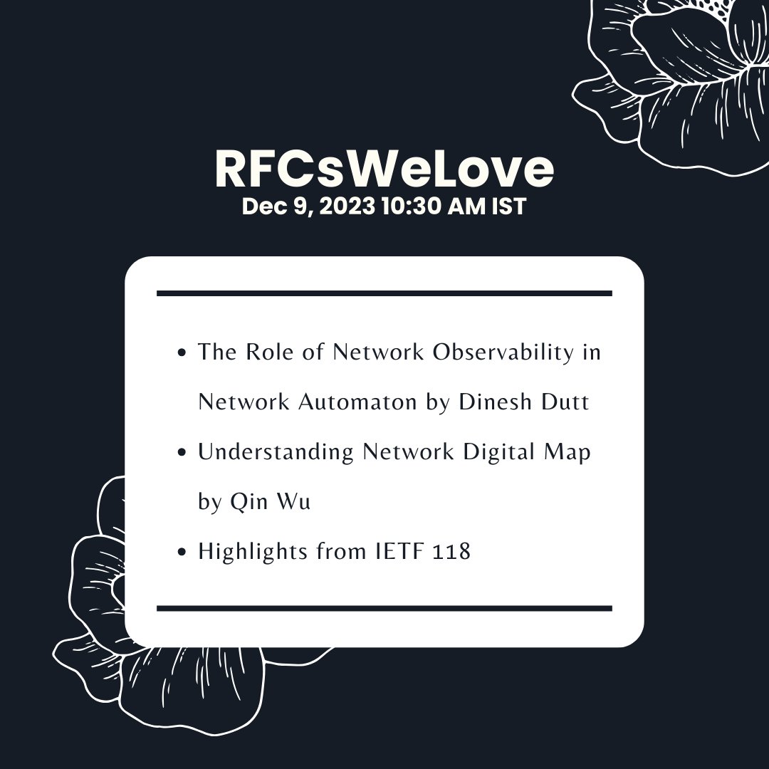 #RFCsWeLove is an online meetup on the 9th Dec 2023 (Saturday) at 10:30 AM IST.
Register: us06web.zoom.us/webinar/regist…

More details at iiesoc.in/post/rfcs-we-l…