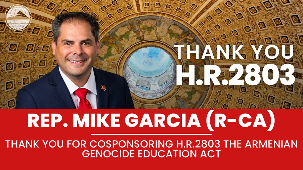 ARAMAC_DC's tweet photo. Thank you, Rep. Mike Garcia (R-CA), for cosponsoring H.R.2803, the Armenian Genocide Education Act, ensuring the Library of Congress additional funding to carry out activities to support Armenian Genocide education programs. https://t.co/MqcTjqBV85