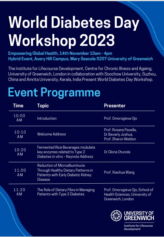 ILDs Prof. Omo Ojo is hosting a #WorldDiabetesDay workshop.  We are delighted to welcome leading experts including our keynote Dr Gloria Otunola from University of Fort Hare South Africa.  Still time to join us online eventbrite.co.uk/e/world-diabet…