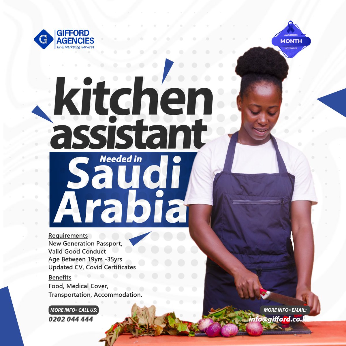 Kitchen Assistants Needed in Saudi Arabia!! #kitchenassistants #saudiarabia #workinsaudiarabia #jobvacancy #novemberopportunities #giffordagencies #trendingnow #goviral #eldoret #kenya