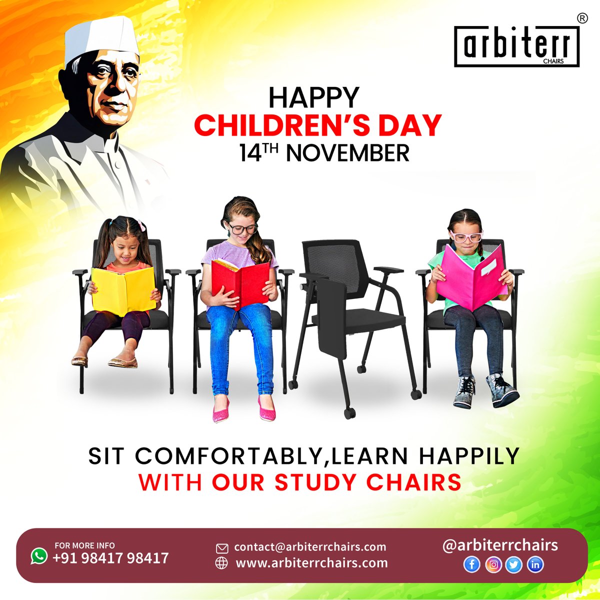ChairsArbiterr's tweet image. Happy Children's Day! 🌈✨

#ARBITERR #ARBITERRCHAIRS #studyChairs #kidschairs #WritingChairs #ChildrensDay #Nehru #HappybirthdayNehruji #happychildrensday2023