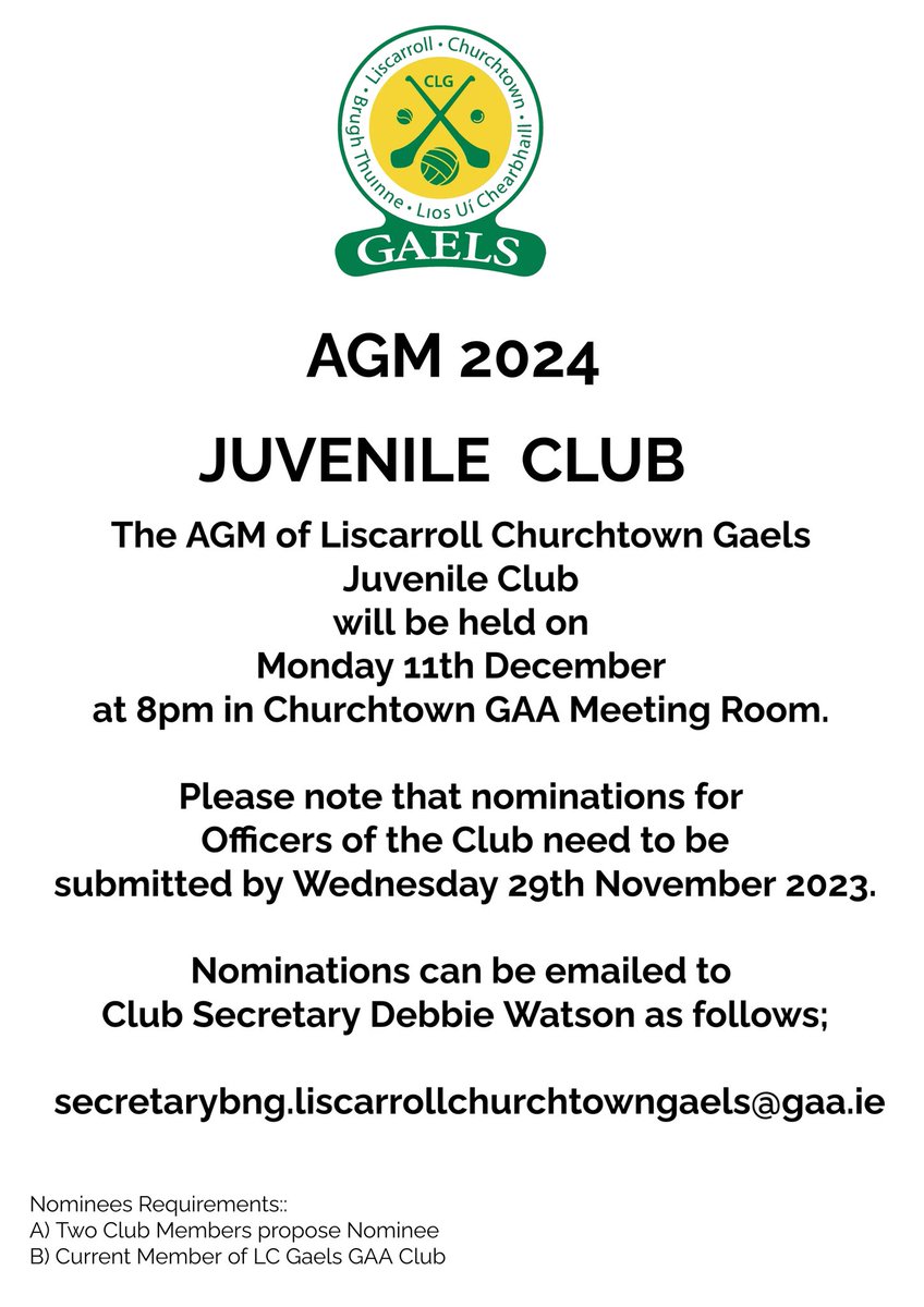 AGM NOTICE 
See details .
All Welcome and encouraged to attend.