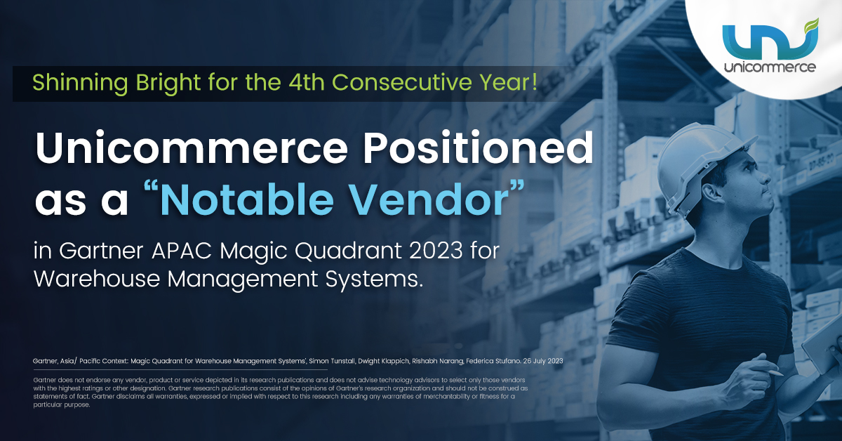Unicommerce_'s tweet image. Celebrating a Quadruple Win! 🌟

We are thrilled to announce that Unicommerce has been recognized as a “Notable Vendor” for the 4th time in the 2023 Gartner APAC Magic Quadrant for Warehouse Management Systems. 

Know us more at unicommerce.com
#wms2023 #ecommerce #winwin
