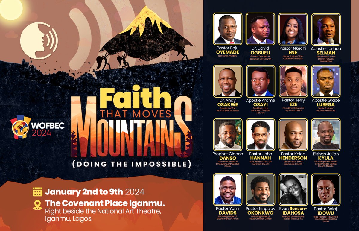 pastorpoju's tweet photo. This is a Generational Conference. Plan to be there. Scripture given that will be fulfilled at this conference is.....

Isaiah 58:12
"And they that shall be of thee (WOFBEC) shall build the old waste places: thou shalt raise up the foundations of many generations; and thou shalt be called, The repairer of the breach, The restorer of paths to dwell in"

The foundation for generations to come will be laid. Breaches in the body repaired and the paths we are to walk in restored through inspired revelation teaching.

January 2nd to 8th at The Covenant Place, Iganmu, Lagos, Nigeria.