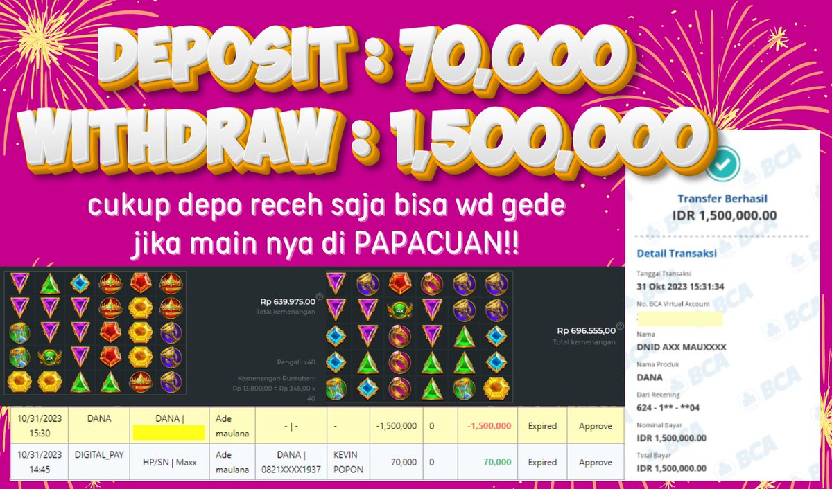Bai_lu2's tweet photo. DEPOSIT : 70,000
WITHDRAW : 1,500,000

Main di PapaCuan PASTI CUAN!
Gas cobain main sekarang!
Link : https://t.co/1CF7J5cekS

#papacuan #slotterpercaya #pastibayar #bigwin #Sikoleksi #antirungkad #slotonline #modalreceh https://t.co/EycabyLFJP