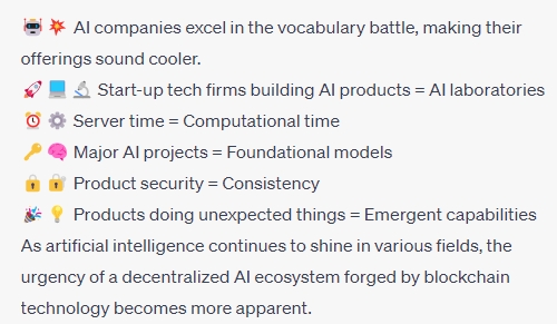 About  AI companies：
#AI #Blockchain #Decentralized #TechCompanies #VocabularyBattle #AILaboratories #ComputationalTime #FoundationalModels #Consistency #EmergentCapabilities