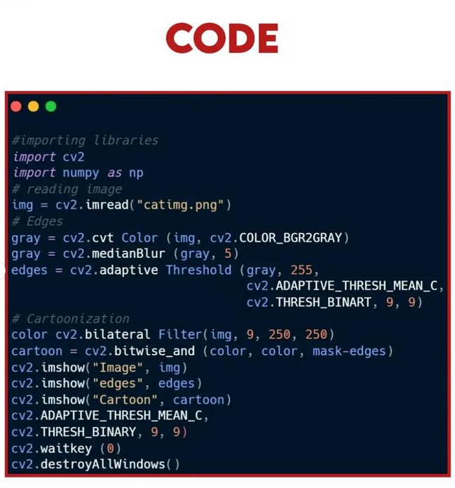 Python_Dv's tweet image. Convert image to cartoon with Python!🧠💻Comment your opinion below! 🤔
#python #programming #developer #morioh #programmer #softwaredeveloper #computerscience #webdev #webdeveloper #webdevelopment #pythonprogramming #pythonquiz #ai #ml #machinelearning #datascience