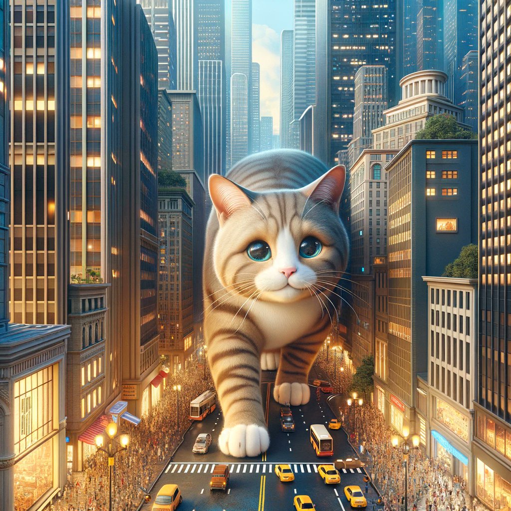 AI_Made_Artwork's tweet photo. 🏙️🐱 Giant Cat Takes a Gentle Stroll in the Big City! Navigating the urban jungle with purr-fect grace. A majestic blend of whimsy and city vibes. 🌃✨ #GiantCat #CityLife #UrbanJungle #FantasyMeetsReality #WhimsicalWanderer #CatsOfX #MajesticFeline #UrbanExploration https://t.co/6jBvONqaI4