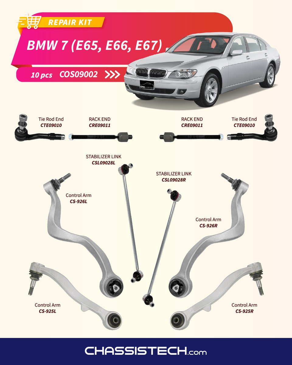 CteEurope's tweet photo. Chassis Tech Selected
Repair Kit π COS09002
To Fit π BMW 7 (E60,E66,E67)
πMoreπ https://t.co/jlkYmz8l3f
#CTEselected #Chassis #Autoparts #Controlarm #Rubberbushing #Tierodend #Stabilizerlink #Rackend #repairkit #bmw #7series https://t.co/hu5VwsuWx7