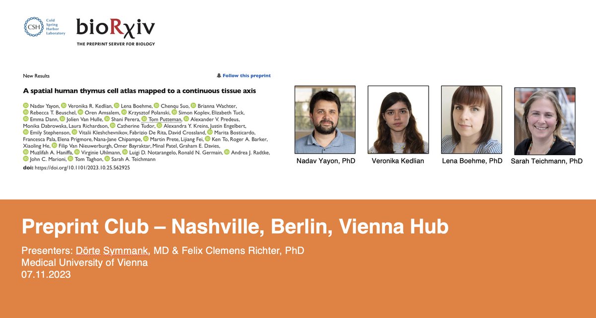 It was a pleasure discussing the #preprint of the @teichlab about the #spatial mapping of #thymus development across fetal and early life stages with the @preprintclub community last week. Small digest will come. Congrats to all authors to this comprehensive work. @humancellatlas