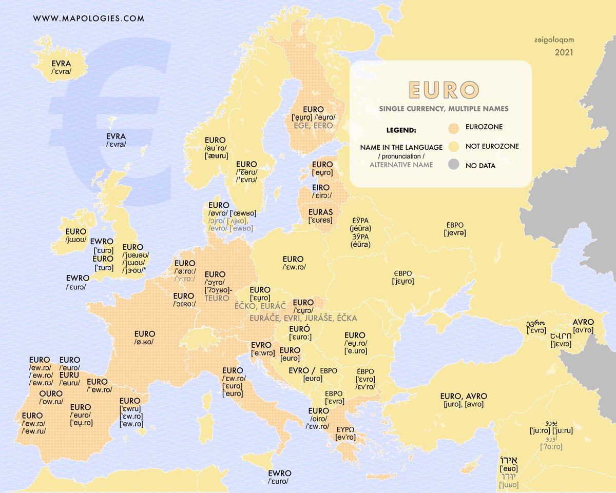 Mapologies_com's tweet image. Day 14 &quot;Europe&quot; is the 14th Map 🗺️ of #30DayMapChallenge
Euro is one of the European currencies used by 20 of the 27 EU members, which is know also as ευρώ, евро, evro, ewro, or euras.

mapologies.com/europes

#30dayMapChallenge #30MapChallenge #MapChallenge #mapologies #Europe