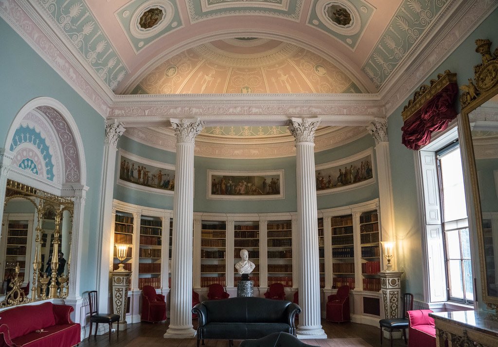 whitegoldsword's tweet photo. Blast from the past. The Upper Link or Communications corridor at #ChiswickHouse. This provided an undercover entrance from the old #Jacobean house into the #Gallery of the villa. The architecture is of the #CompositeOrder, hierarchically the most decorative and important of all five of the Roman architectural orders. The ceiling designed is based on a #renaissance drawing of the lid of a #mausoleum in the Roman funerary city of #Pozzuoli, which #Burlington owned in his collection. The arch above the entablature was copied by #RobertAdam in the library at #KenwoodHouse. The screens of columns divide the room up and reference the Roman bathhouses.
The view of the gardens shows #funeraryUrns and #CypressTrees in memory of those buried along the route of the #ViaAppia which was the main road leading to Ancient Rome.
A splash of colour was added here in the 20th century with the loans of three paintings painted in an en grisaille palette by #SirGodfreyKneller of #Hercules, #Apollo and #Venus. Regrettably, they have now been returned to their loaner, Lord Bathurst. Originally they hung in #AlexanderPopes Villa at Crossdeep, Twickenham. @Chiswick_House @EHKenwood