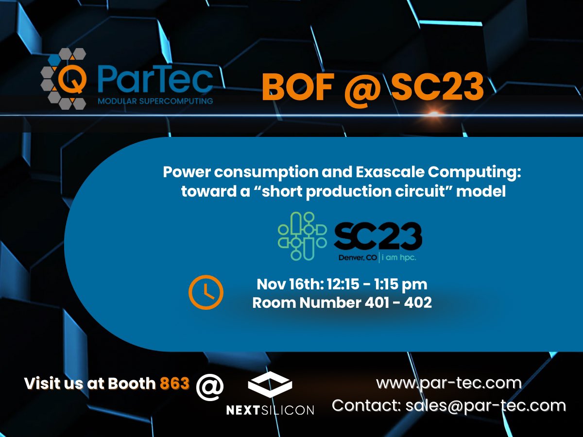 ParTec AG (@partec_ag) on Twitter photo Don’t miss this at Denver #SC23
💫
The experts of <a href="/ParTec_AG/">ParTec AG</a> are excited to contribute to a BoF <a href="/Supercomputing/">SC25</a> .
See presentation details: sc23.conference-program.com/presentation/?…
✨
Contact our team at sales@par-tec.com for more - or visit us at booth #863 at our partner <a href="/NextSilicon/">NextSilicon</a>.
#iamhpc Don’t miss this at Denver #SC23
💫
The experts of <a href="/ParTec_AG/">ParTec AG</a> are excited to contribute to a BoF <a href="/Supercomputing/">SC25</a> .
See presentation details: sc23.conference-program.com/presentation/?…
✨
Contact our team at sales@par-tec.com for more - or visit us at booth #863 at our partner <a href="/NextSilicon/">NextSilicon</a>.
#iamhpc