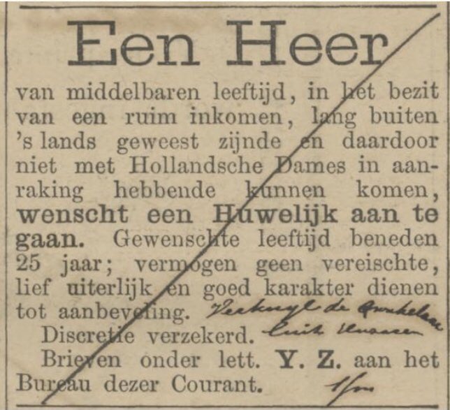 marktraa's tweet photo. Het verhaal achter deze huwelijksadvertentie uit 1894? Dat vind je hier: https://t.co/0Oq5HM8ehA. #liefdevantoen https://t.co/gfovPSZUjc
