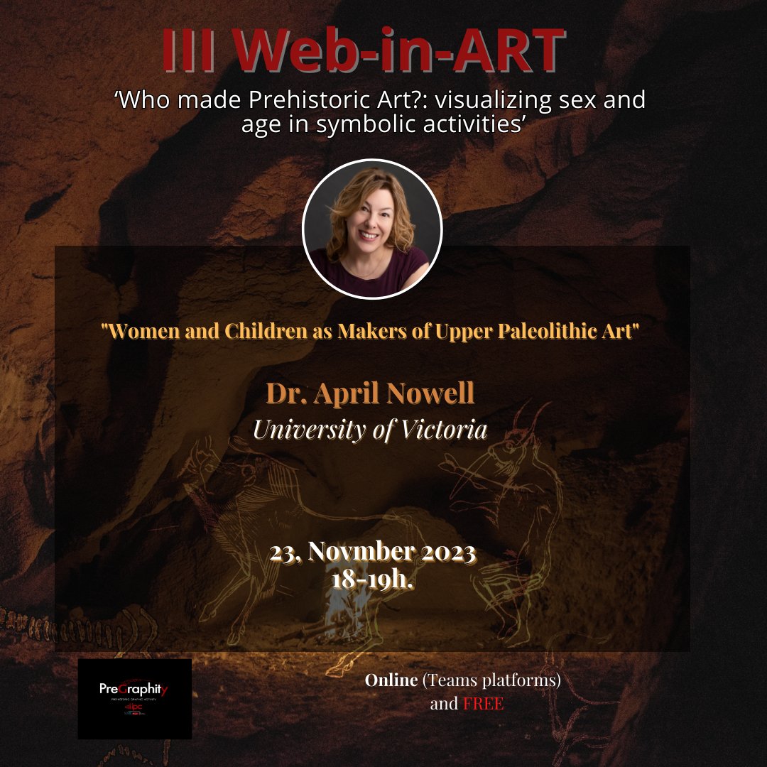 PreGraphity's tweet image. We are delighted to present the second lecture in this series 📢📢📢

Our second guest will be Dr. @NowellApril with: Women and children as makers of Upper Palaeolithic Art.

🗓️:  23 November
🕰️ 18:00 (UTM+1)
 📍: Online n9.cl/5sdco

#FreeScience

You can´t miss this!