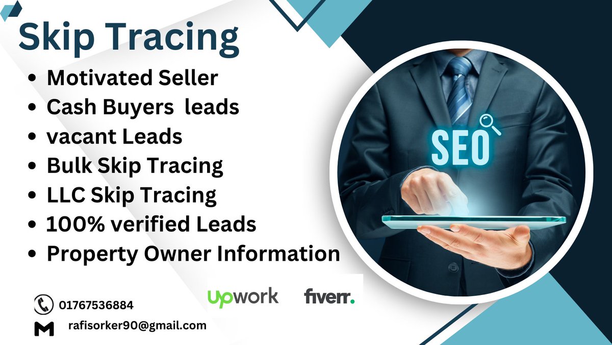 Real Estate Lead Generation services
Real estate lead generation services are specialized services or strategies designed to identify.
 
contact us : rafisorker90@gamil.com
Fiverr Link : fiverr.com/s/kjvaNQ
fiverr.com/s/8Na37g
fiverr.com/s/WwmqRE
