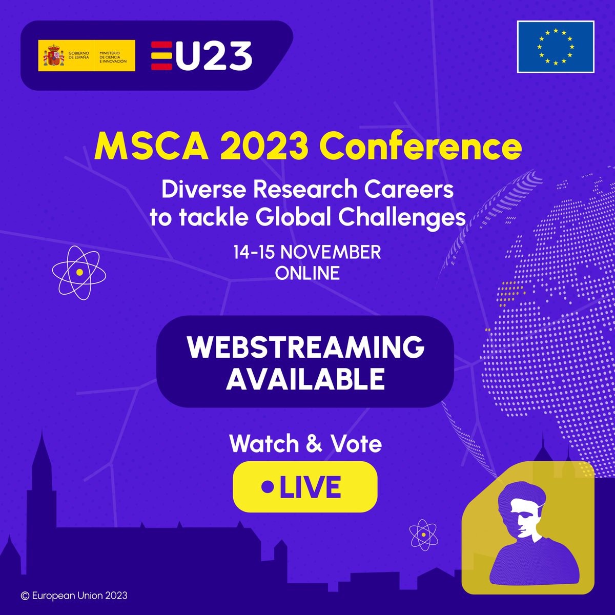 📡 Watch the #MSCA 2023 Conference 🔴 LIVE from anywhere in the world &amp; check out the Science- Policy Pitch Competition!

🌐 Join us now to witness 15 finalists presenting groundbreaking research pitches.

Tune in here 👉 mscaevent.presidencyeu.es