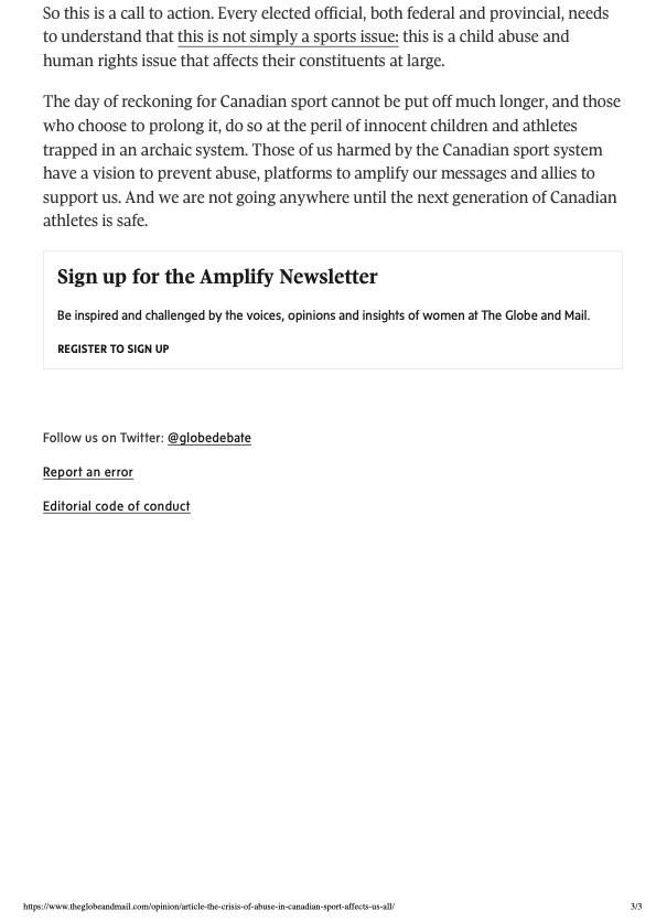 “Government intervention is necessary because… the sport system has been permitted to police itself, often granting unchecked power to sport leaders with zero accountability to the athletes they are supposed to be protecting.” @kimshore2022 @globeandmail theglobeandmail.com/opinion/articl…