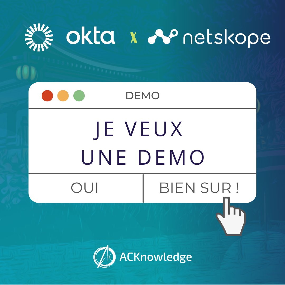 Comment protéger vos applications et données Cloud ? En mettant en place une stack Zero Trust de façon simple et efficace, avec Okta &amp; Netskope.
Demandez une démo à un de nos experts : bit.ly/3LexbxS

#cloudsecurity #cybersecurity #ZeroTrust #cloudmigration #SASE #IDaaS