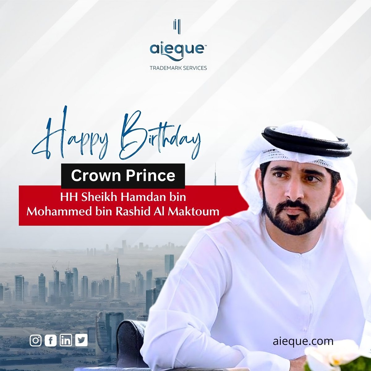 aieque2's tweet photo. Wishing Crown Prince of Dubai HH Sheikh Hamdan bin Mohammed bin Rashid Al Maktoum a very Happy birthday. Your unwavering commitment to progress, innovation, and the well-being of your people is an inspiration to us all.
#crownprinceofdubai  #HappyBirthdaySheikhHamdan https://t.co/MytsJIbtXS