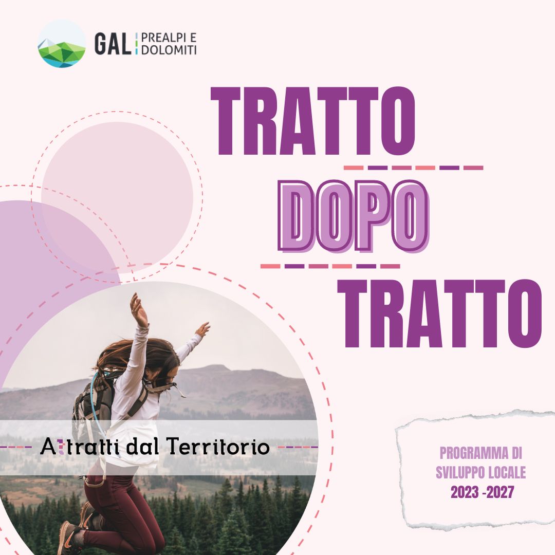 "Tratto dopo Tratto": Il GAL Prealpi e Dolomiti presenta il PSL 23/27, frutto della collaborazione con la comunità, mirando a potenziare il territorio e offrire opportunità a imprese e enti. Segui le 5 gallery settimanali e contribuisci al futuro della nostra comunità! 🌍💼