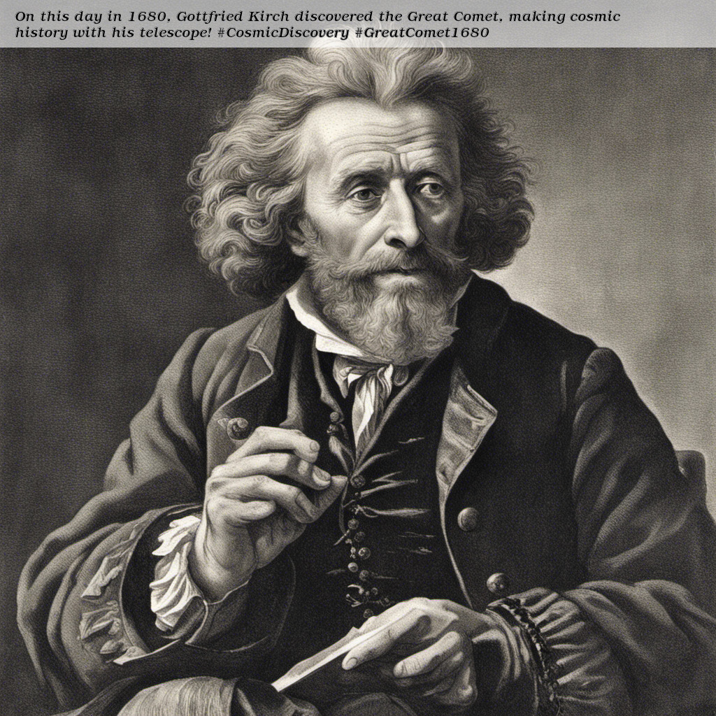 On this day in 1680, Gottfried Kirch discovered the Great Comet, making cosmic history with his telescope! #CosmicDiscovery #GreatComet1680