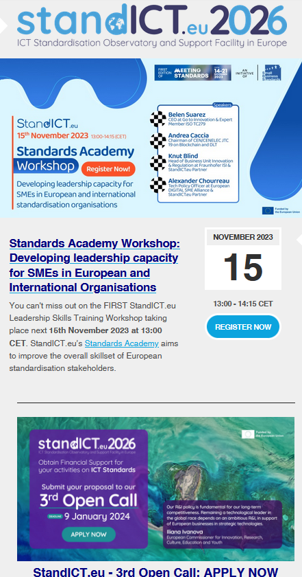 Stand_ICT's tweet photo. 📫#StandICT November Newsletter is out!
An eventful autumn full of opportunities🍁🍂
Join our Workshop tomorrow, dive deep into our last Policy Report & seize the chance to apply for funds to @SEEBLOCKS_eu (by 27th Nov.) if you're a #Blockchain expert!
📩 https://t.co/rSD9ZH7hk2 https://t.co/JbkhlI1ffL