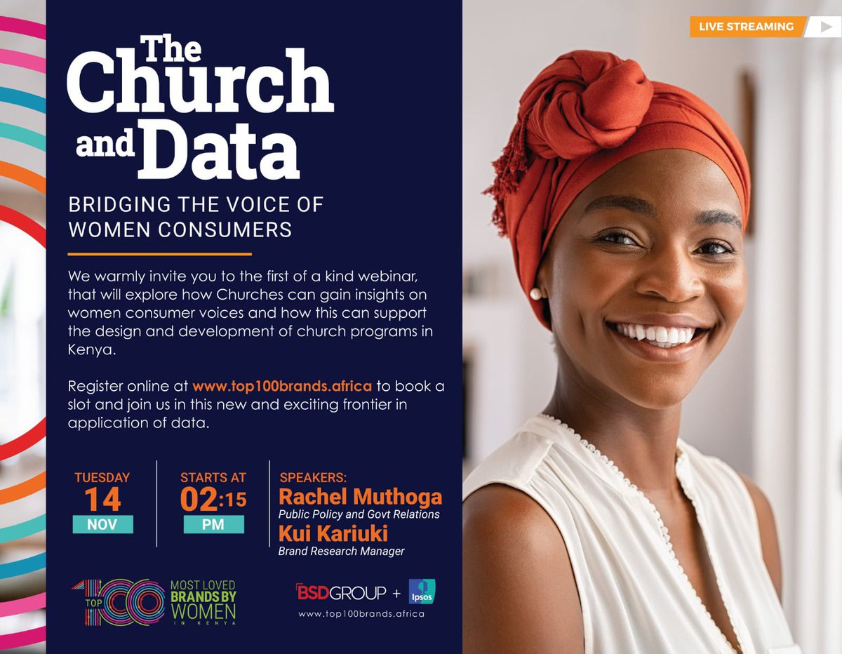 ⏰ The countdown begins! At 2:15 PM today, we’re unlocking the secrets to harnessing women’s consumer insights for church programs in Kenya. Be part of the conversation! Reserve your virtual seat: lnkd.in/dcANNdCM
#Top100MostLovedBrandsbyWomen
#ChurchWebinar
 #WomenVoices