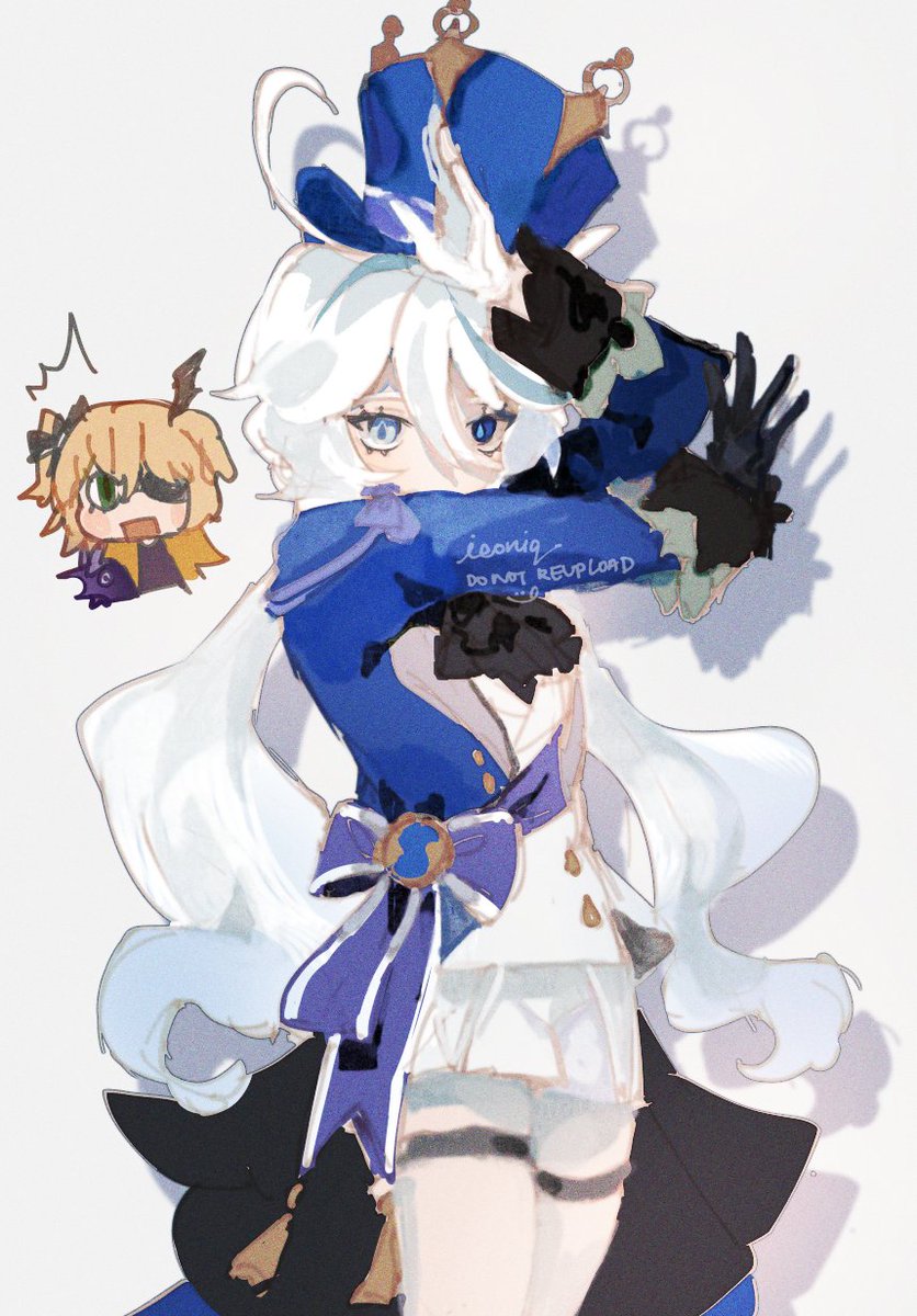 fischl (genshin impact) multiple girls 2girls gloves long hair blue eyes white hair cosplay  illustration images