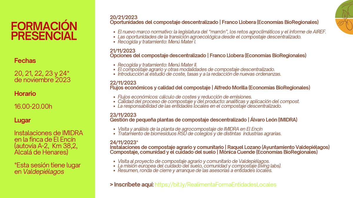 Eco_BioReg's tweet photo. 👨‍🏫En estos dos años hemos contribuido a mejorar la calidad del suelo y frenar la crisis climática con el programa de compostaje #Realimenta.

ℹ️Únete a este cambio, formándote con nuestro curso y asiste a nuestra jornada de cierre.
https://t.co/WADOaMvaGF
https://t.co/PwvfqdrWGI https://t.co/oy1ajpukxM